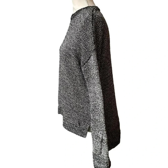 Lou & Grey Black White Marled Knit Sweater S Relaxed Fit High-Low Cozy Pullover - Picture 3 of 12
